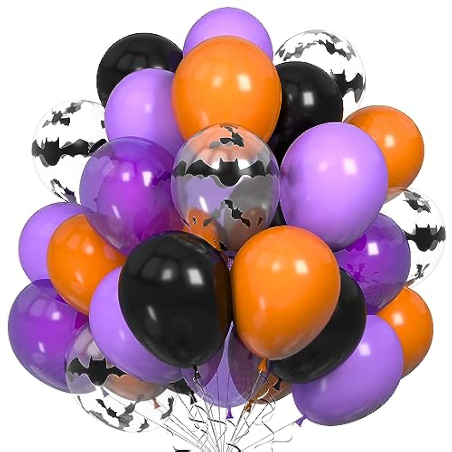 60pcs Halloween Balloons 12 Inch Purple Orange Black Bat Print Latex Party Decor