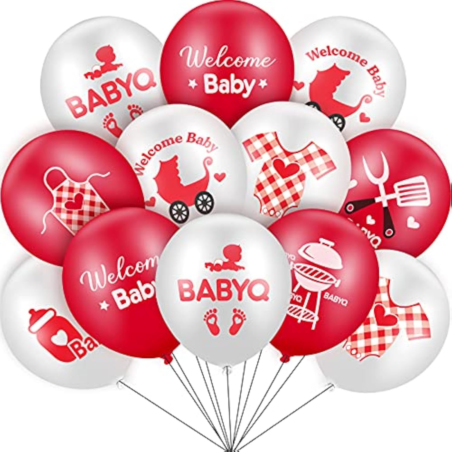 Baby Q Balloons: Red & White Latex Party Decorations - 56pc Set