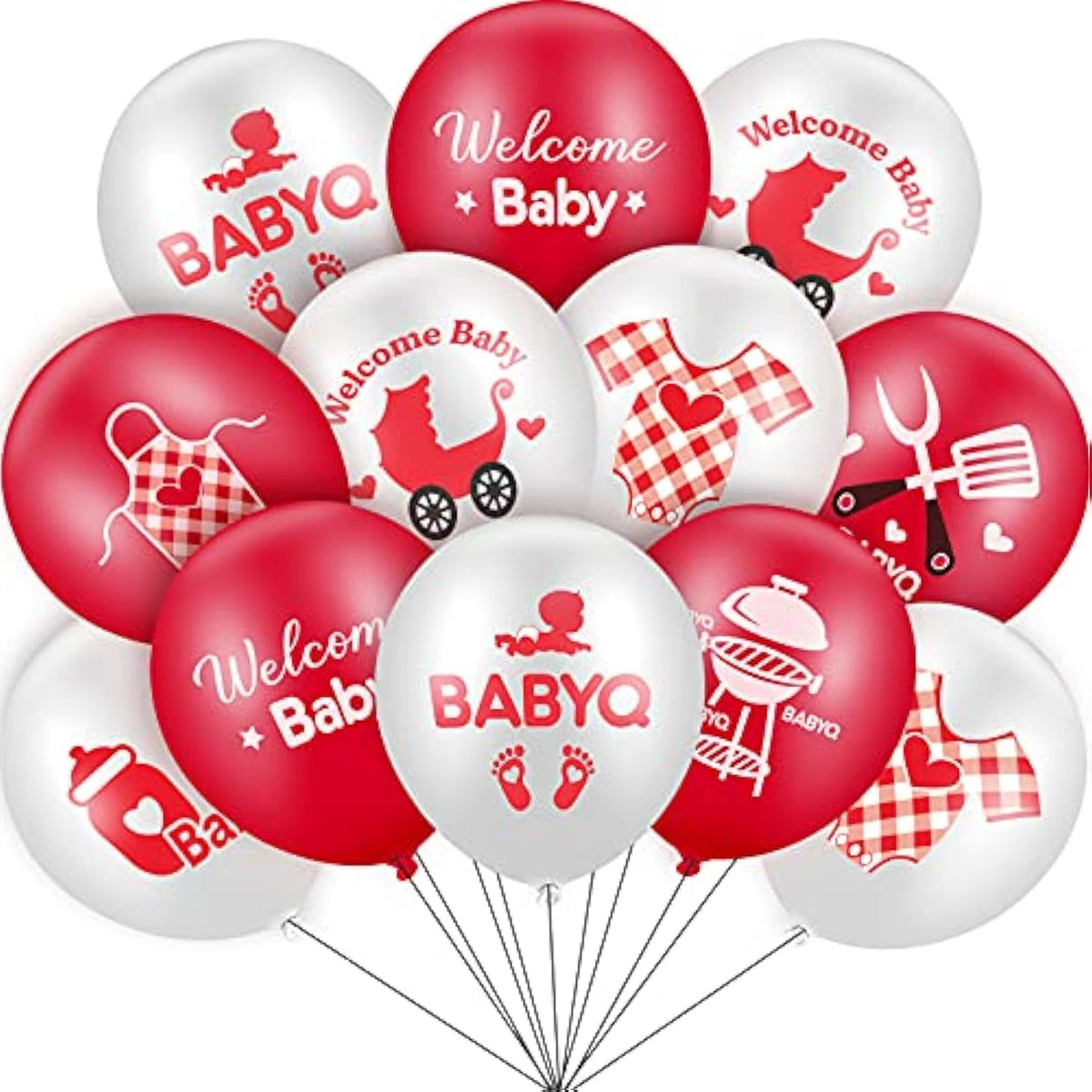 Baby Q Balloons: Red & White Latex Party Decorations - 56pc Set