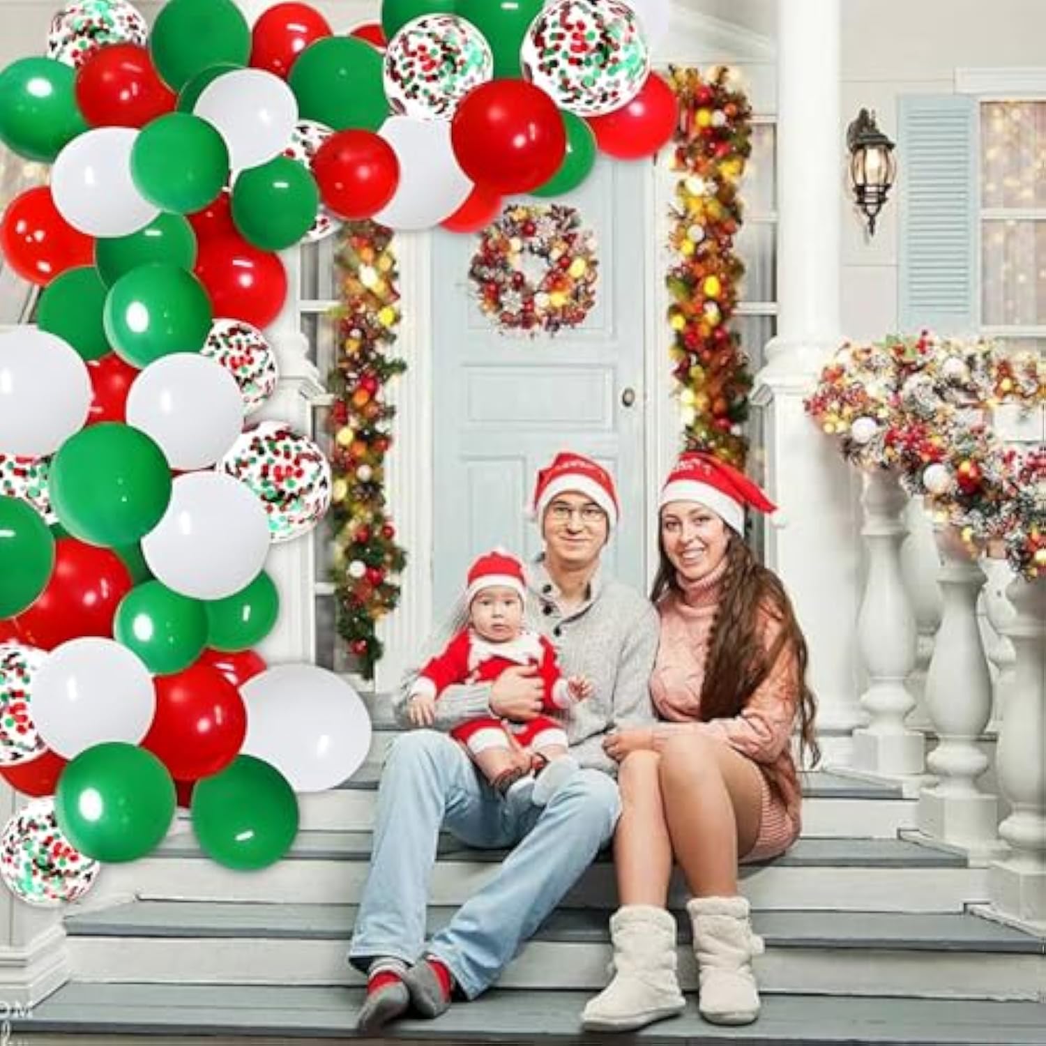 16Ft Christmas Balloon Arch Kit - 12In Green Red White Latex Balloon Garland Diy Party Supplies