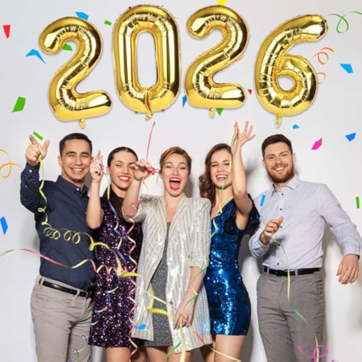 41in Gold 2026 Foil Balloon with Straw and Ribbon for New Year Parties