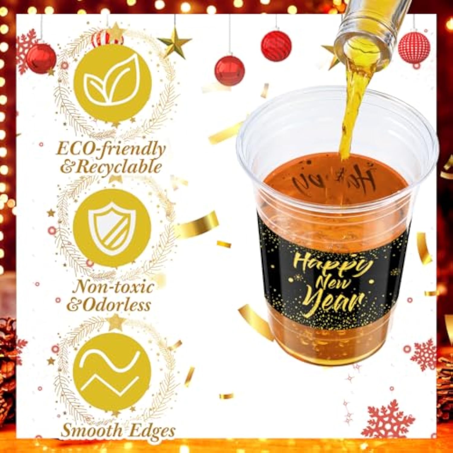 50 Pieces 16 Oz Happy New Year Plastic Cups Bulk, 2026 Happy New Year'S Eve Clear Cups, Festive Drinking Cup Snacks Beer Drinkware For Holiday Party Supplies
