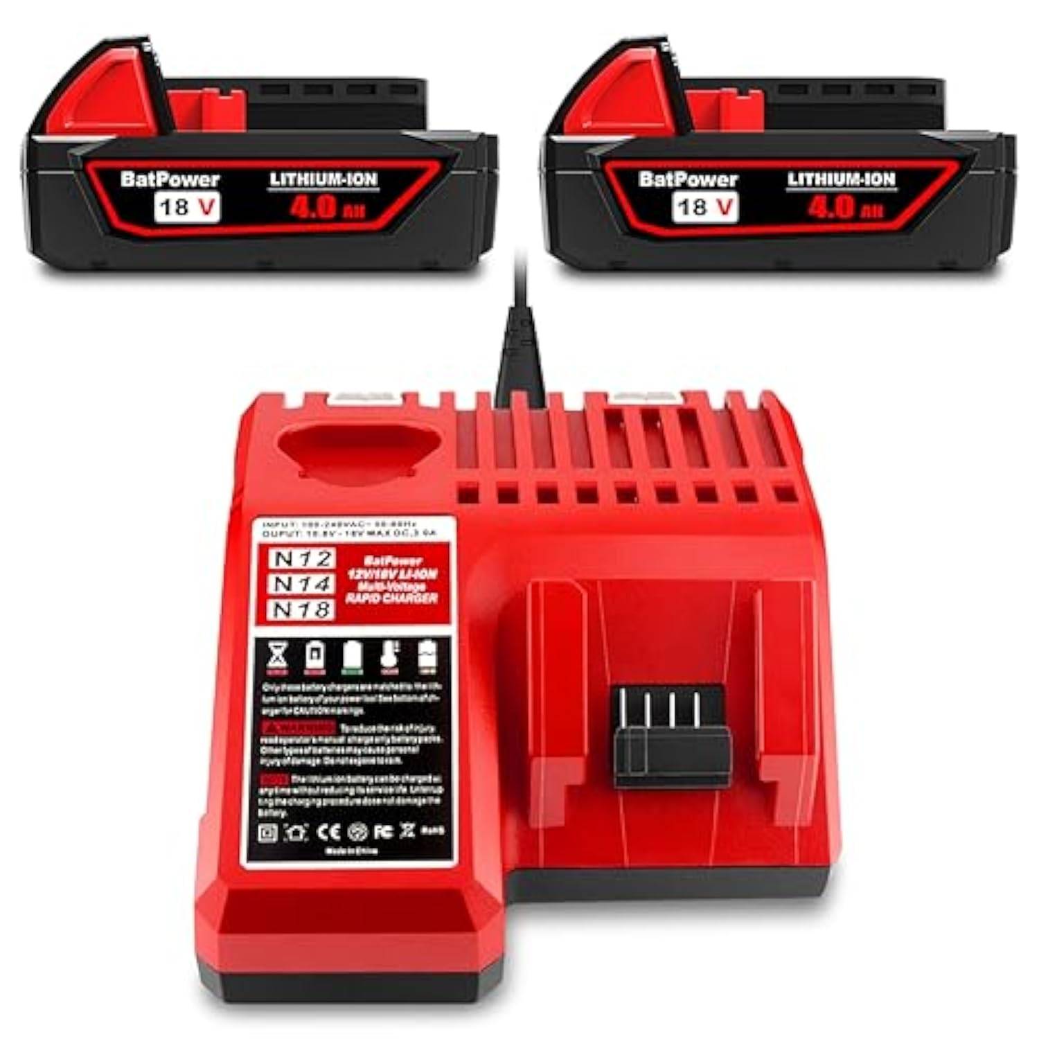 2 Pack 18V 4.0Ah 48-11-1820 Compact Battery With Charger Kit Replacement For Milwaukee 18V M18 Battery And Charger 48-59-1812 Xc 2.0 Ah 1.5 Ah 3.0 Ah 18V Lithium Battery And Charger Combo