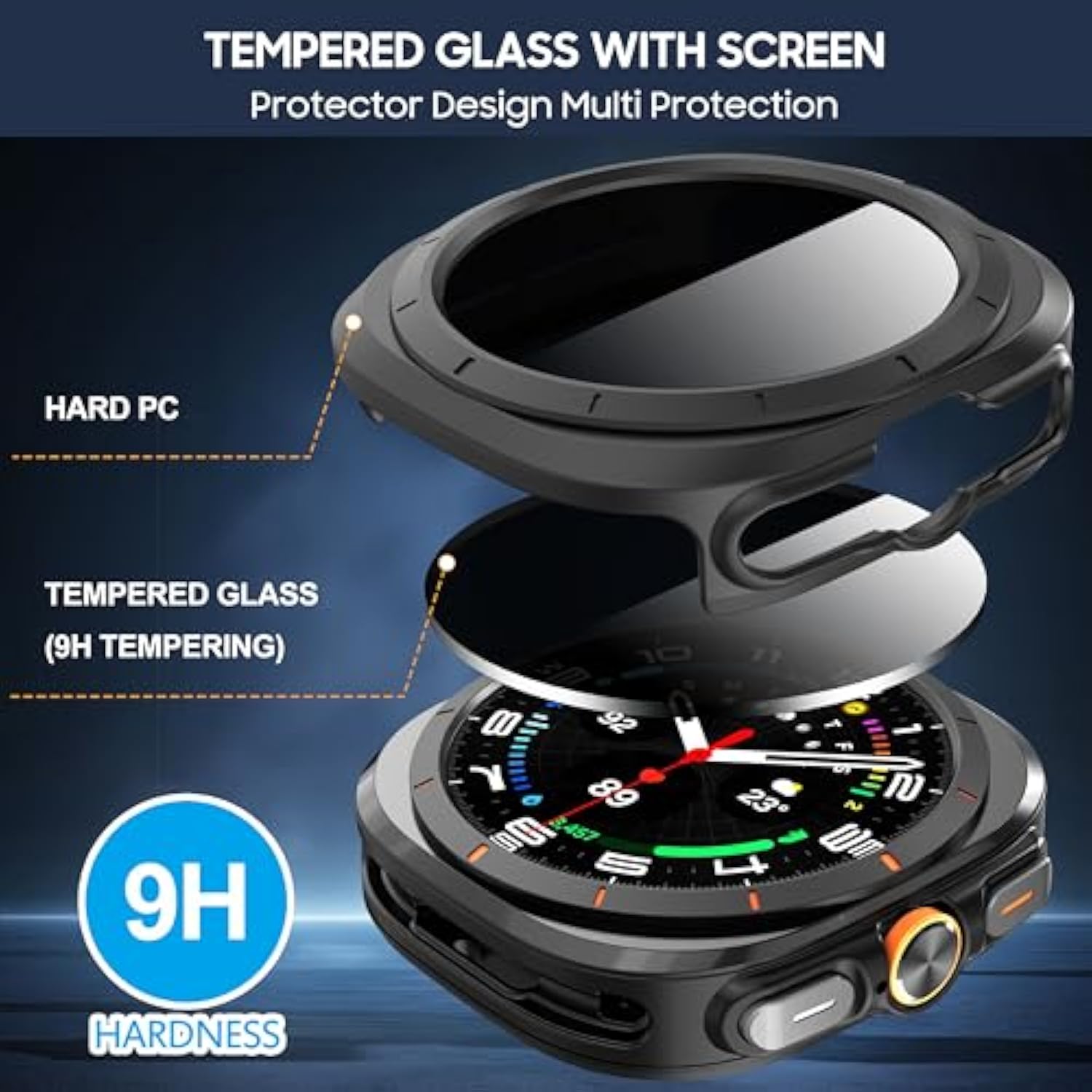 2-Pack For Samsung Galaxy Watch 7/8 Ultra 47Mm (2024/2025) Case, [Anti-Peeping] Tempered Glass Privacy Screen Protector, All-Round Pc Matte Protective Cover Bumper -Black+Starlight