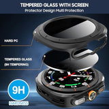 2-Pack For Samsung Galaxy Watch 7/8 Ultra 47Mm (2024/2025) Case, [Anti-Peeping] Tempered Glass Privacy Screen Protector, All-Round Pc Matte Protective Cover Bumper -Black+Starlight