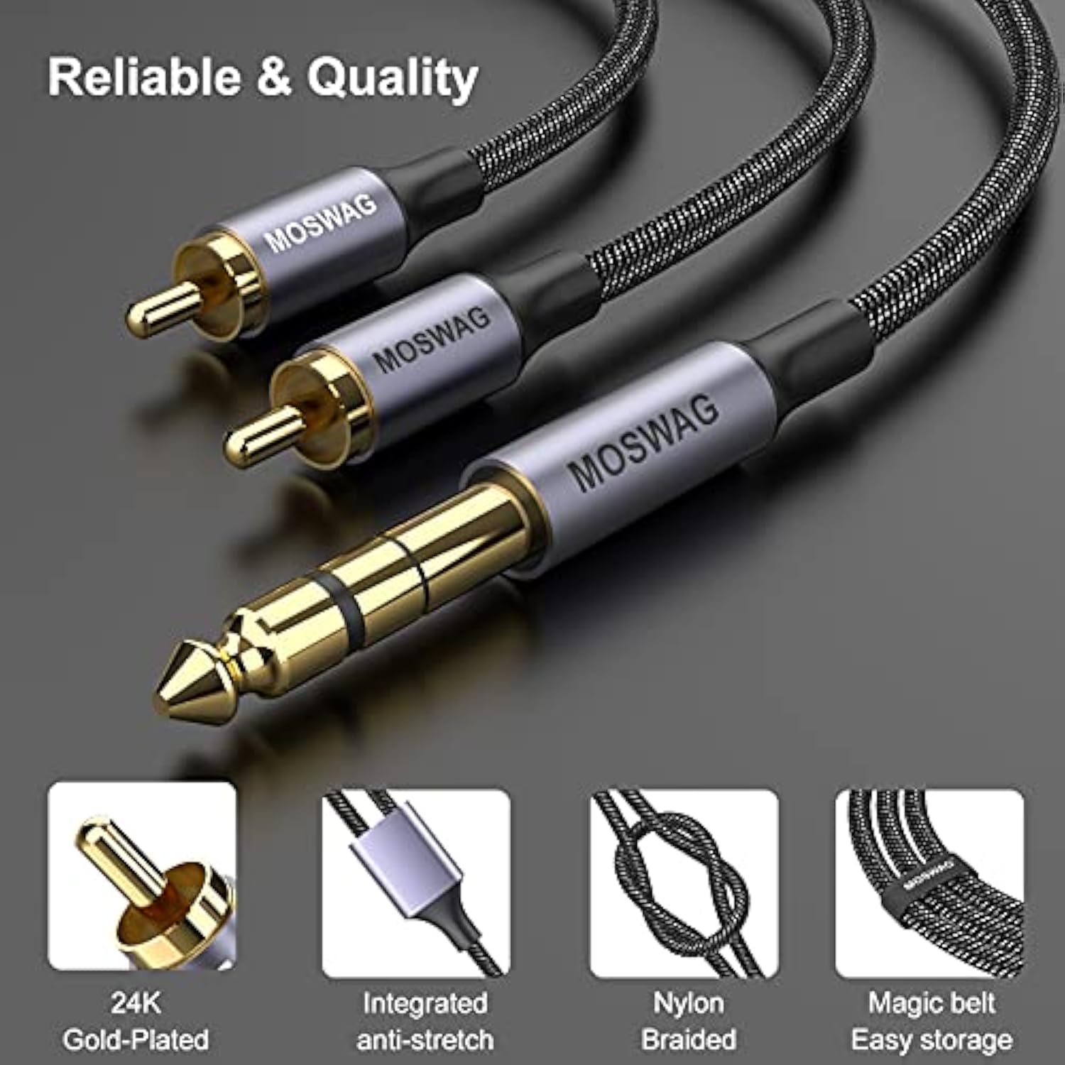1/4 To Rca Cable, Quarter Inch Trs To Rca Audio Cable 6.35Mm Stereo Jack To Du