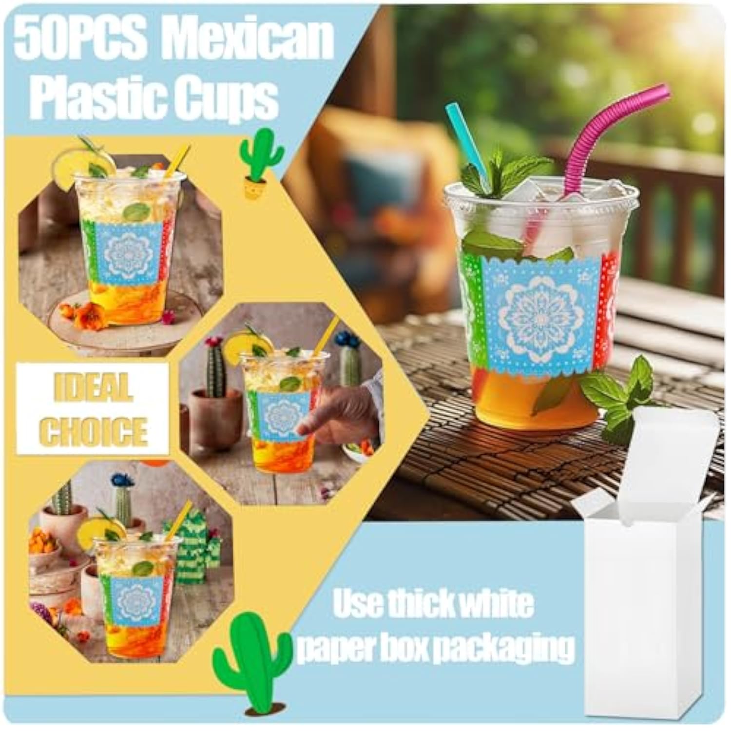 50 Count 12 Oz Fiesta Plastic Cups Mexican Disposable Party Cups Cinco De Mayo Margarita Drinkware For Fiesta Cinco De Mayo Mexican Theme Birthday Taco Bar Birthday Wedding Party Supplies Decorations