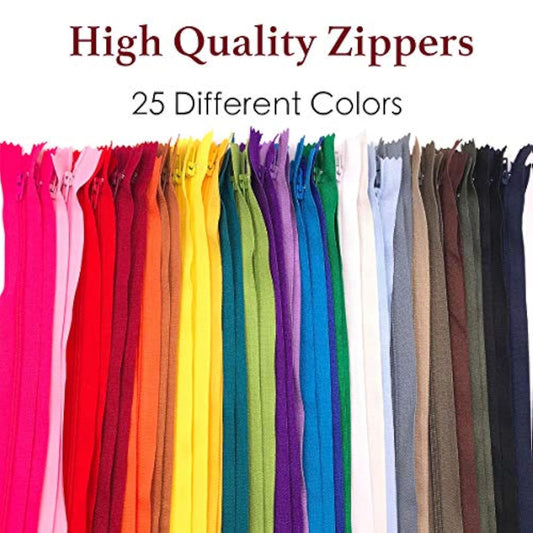 60Pcs 16 Inch Zippers-25Colors Nylon Coil Zipper Bulk #3 Zippers For T