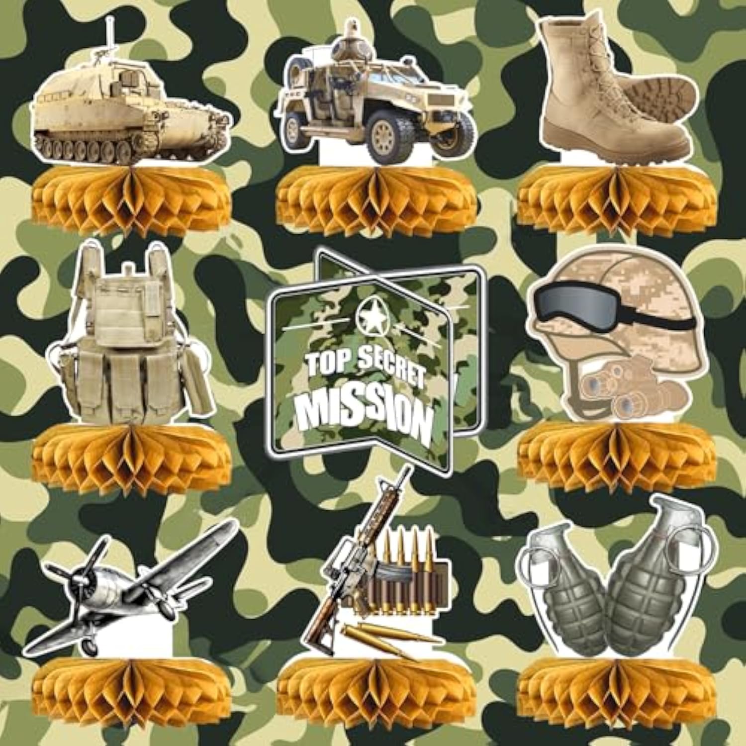 Army Party Decorations Centerpieces, 3D Tank Honeycomb, Military Table Decorations, Army Birthday Party Decorations For Baby Shower Camo Birthday Party