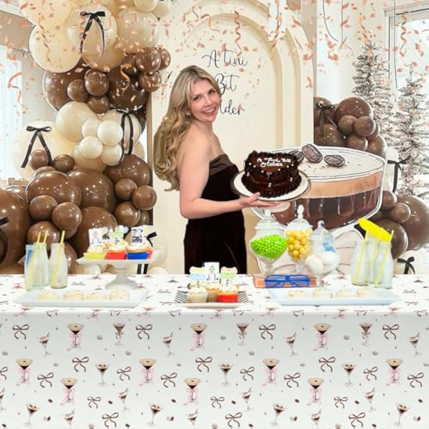 3 Pcs Espresso Martini Tablecloth A Tini Bit Older Birthday Table Covers Coffee Martini Themed Disposable Table Cloth Bachelorette Bridal Shower Party Supplies