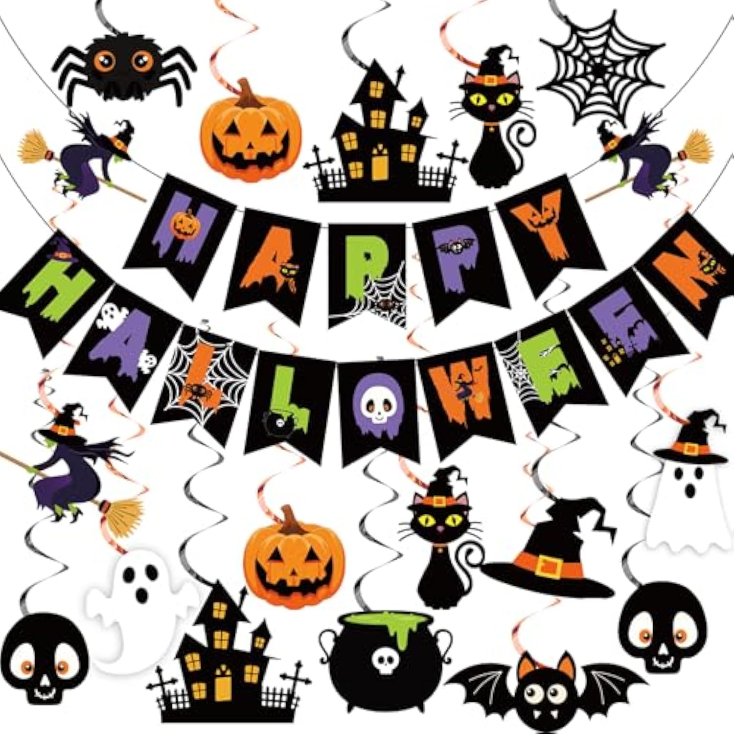 Halloween Party Decorations Happy Halloween Banner Ghost Pumpkin Witches Hanging