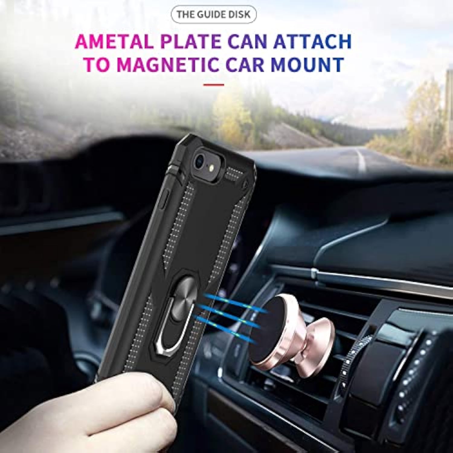 Iphone Se 2022/2020 Case With [2Pack] Tempered Glass Screen Protector, [Military-Grade] Cover With Magnetic Ring Kickstand For 3Rd Generation, Black