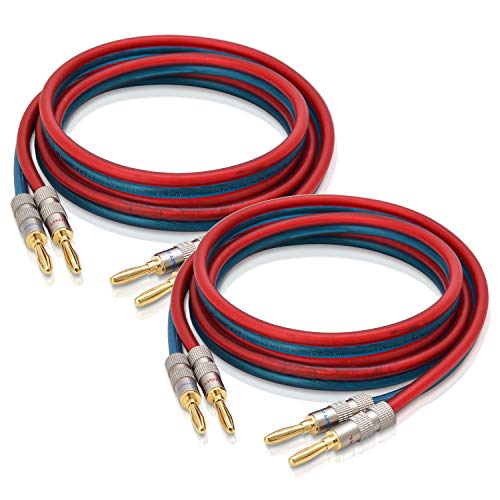 Speaker Cable Wire with Banana Plugs,14 AWG HiFi Pure Copper Speaker Wire,99.9% OFC Stranded Copper Wire,Gold Plated Banana Tip Plugs,Red/Blue