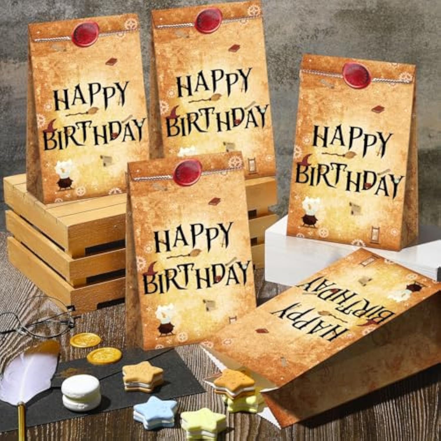 28 Pcs Wizard Party Favor Bags Magical Treat Bags Paper Goodie Candy Bags Magical Wizard Birthday Party Favors For Kids Boy Girl Birthday Decor Gift Supplies
