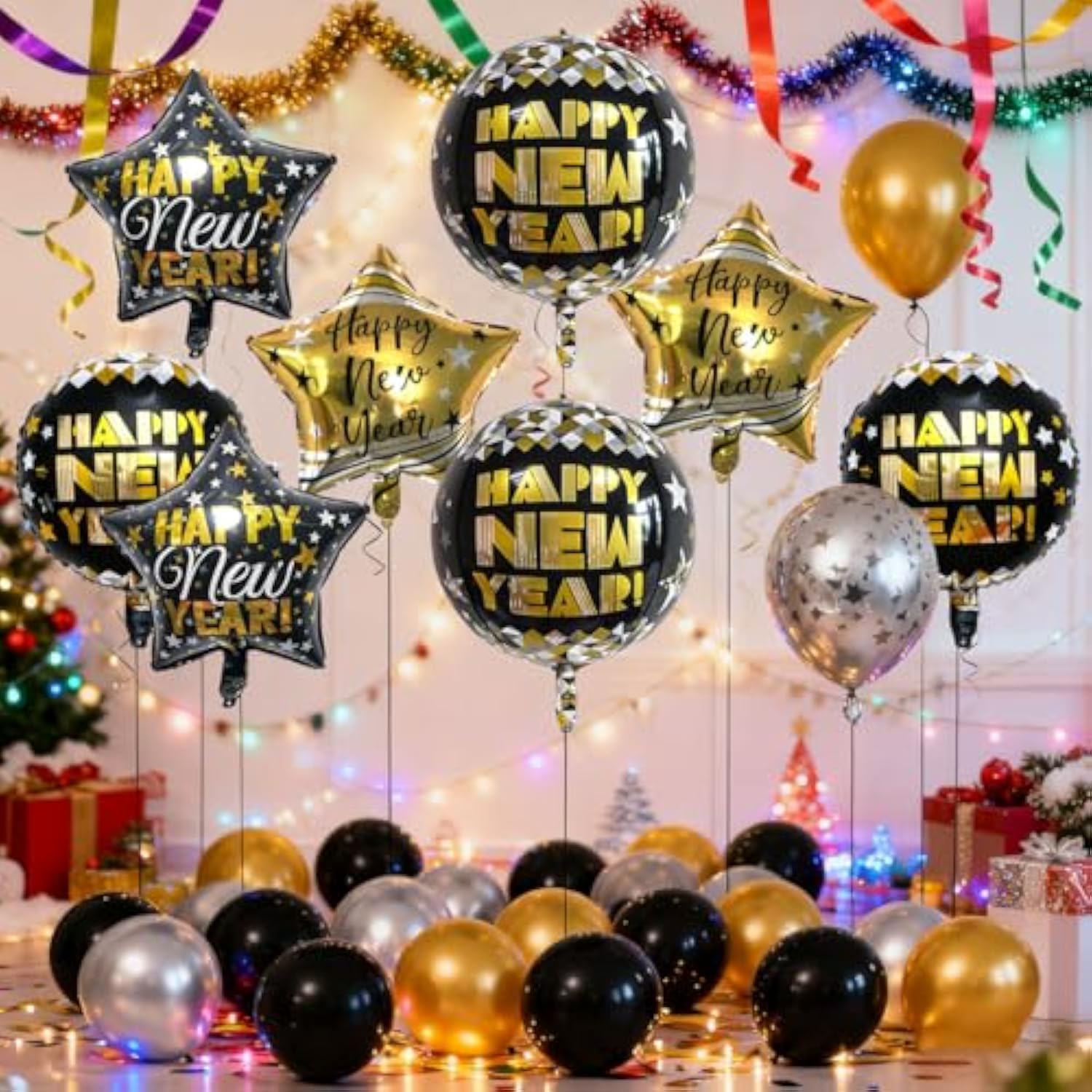 7pc Black Gold 22in 4D Foil Balloons New Year’s Eve Party Supplies 2026