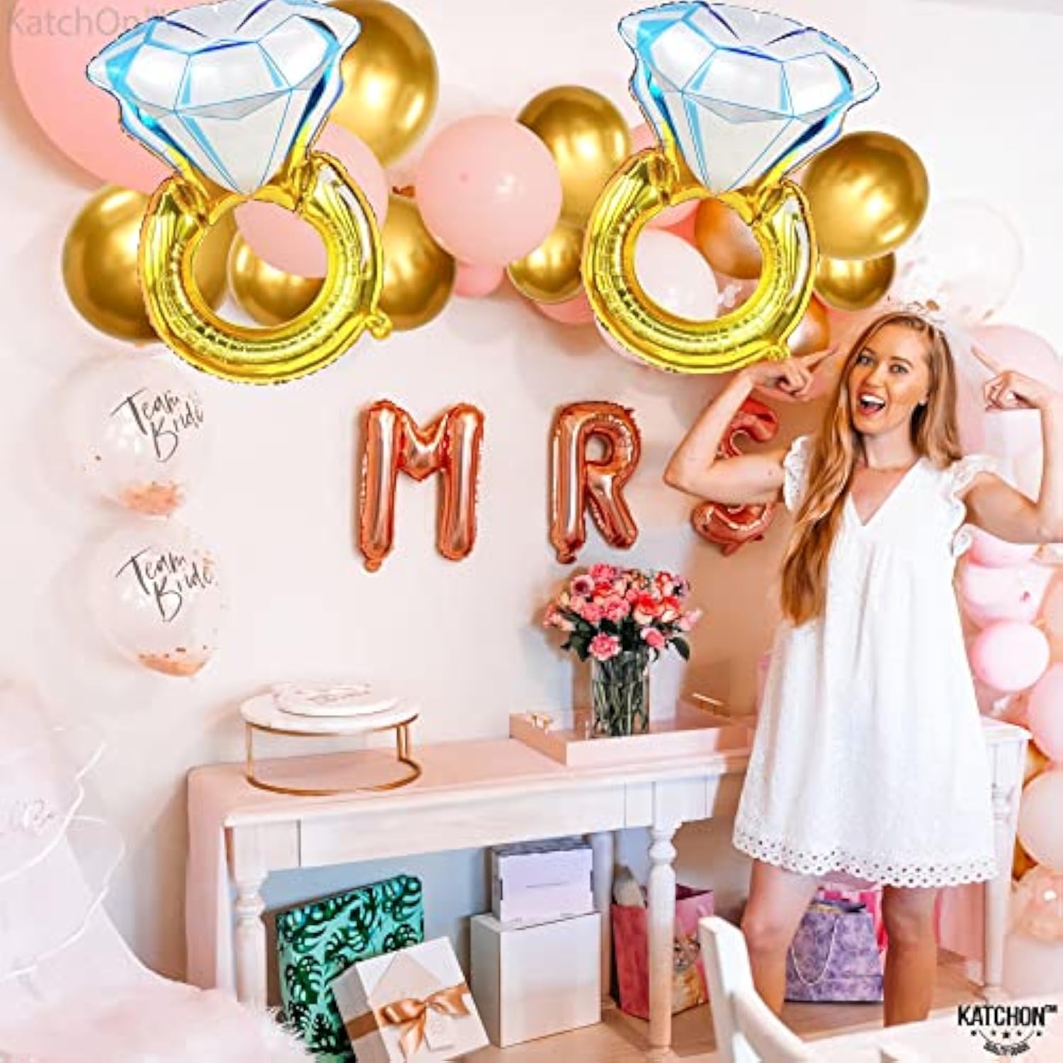 Huge Diamond Ring Balloons - 26 Inch, 2 Pieces | Wedding Ring Balloon For Bridal Shower Decorations | Bachelorette Party Decorations | Diamond Balloons For Engagement Party Decorations
