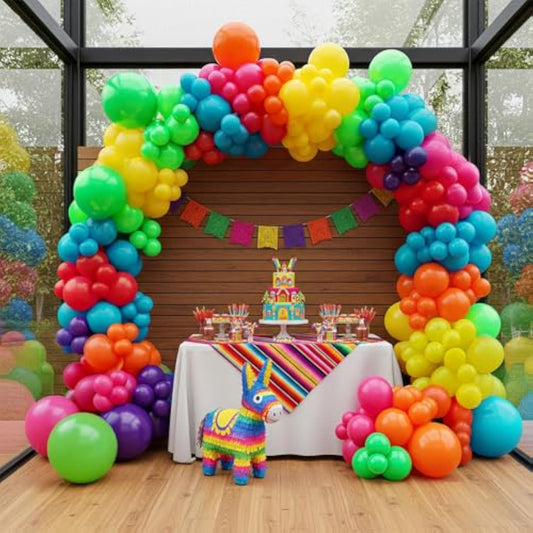 Mexican Fiesta Colorful Rainbow Balloon Garland Arch Kit 145 Pcs Balloons For Mexican Cinco De Mayo Independence Cielito Lindo Theme Holiday Birthday Baby Shower Party Supplies Decoration