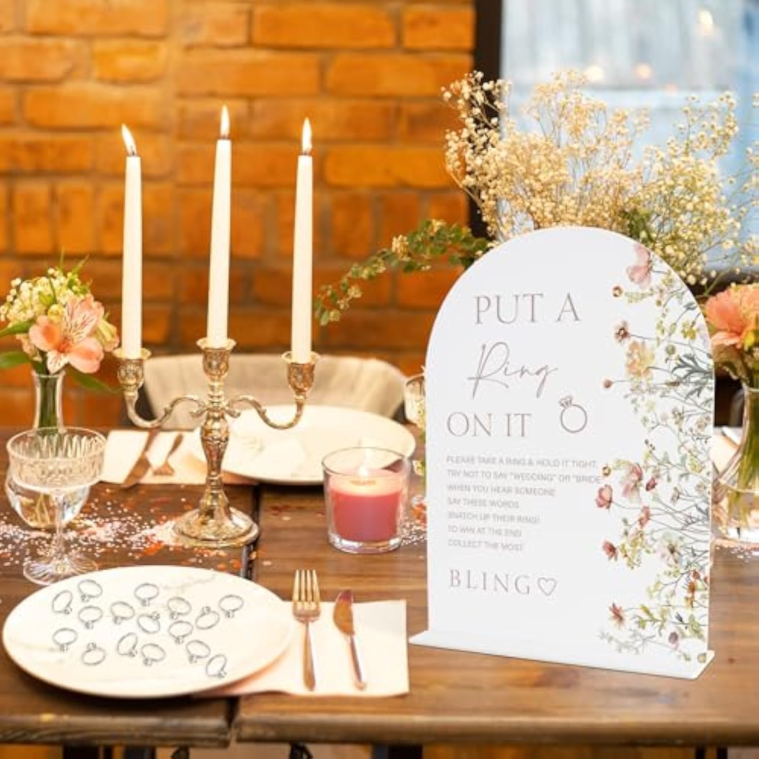 Florals Bridal Shower Decorations, Wedding Shower Games, Popular Bridal Shower Game, Put A Ring On It Game, 1 Sign And 50 Rings(Dsxn07)