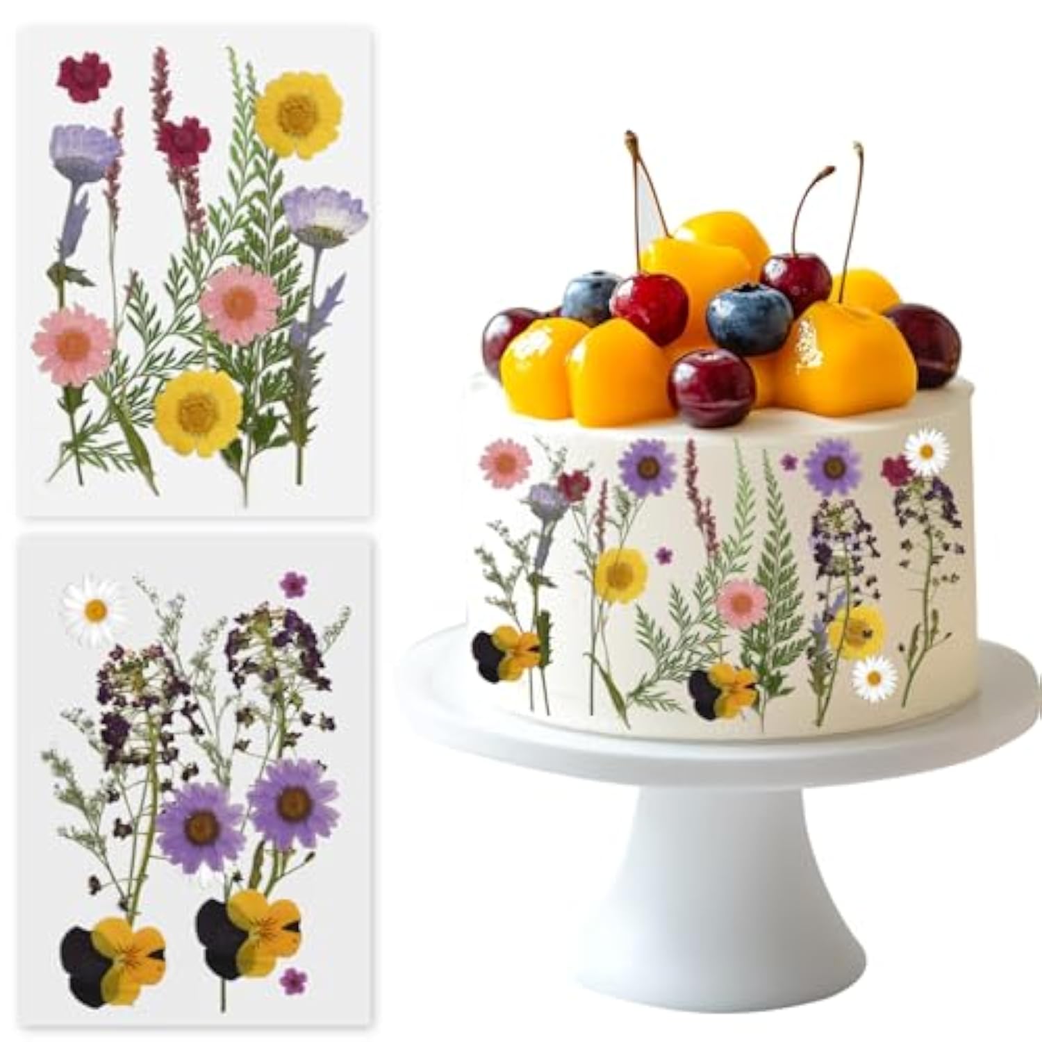 Wildflower Cake Toppers, Wildflower Theme Decor Pressed Flowers Baby Shower Floral Cake Topper For Women Wedding Party Decoration Bridal Shower Birthday Supplies