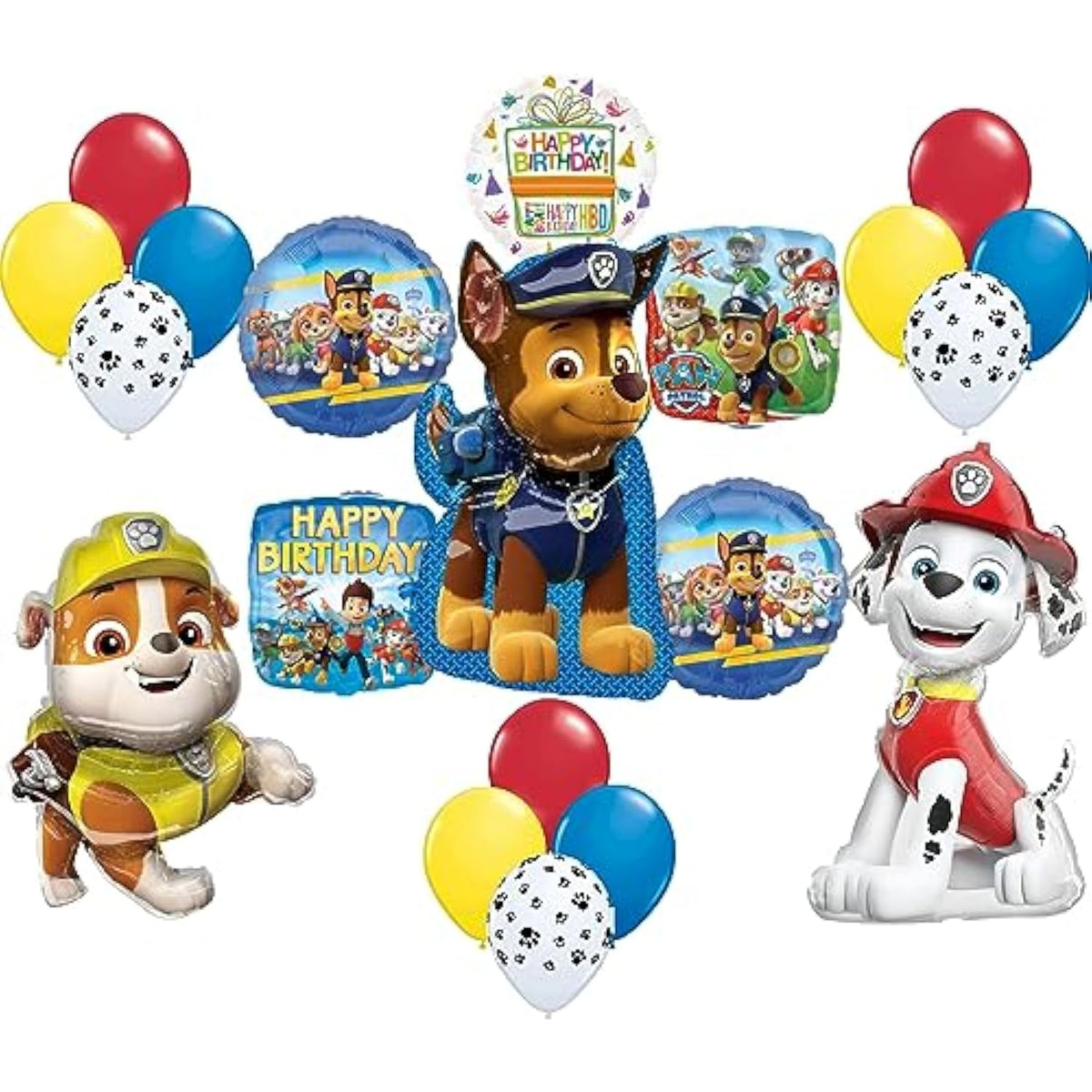 Anagram Paw Pups Chase Rubble and Marshall on Patrol Birthday Party Supplies Balloon Bouquet Decorations
