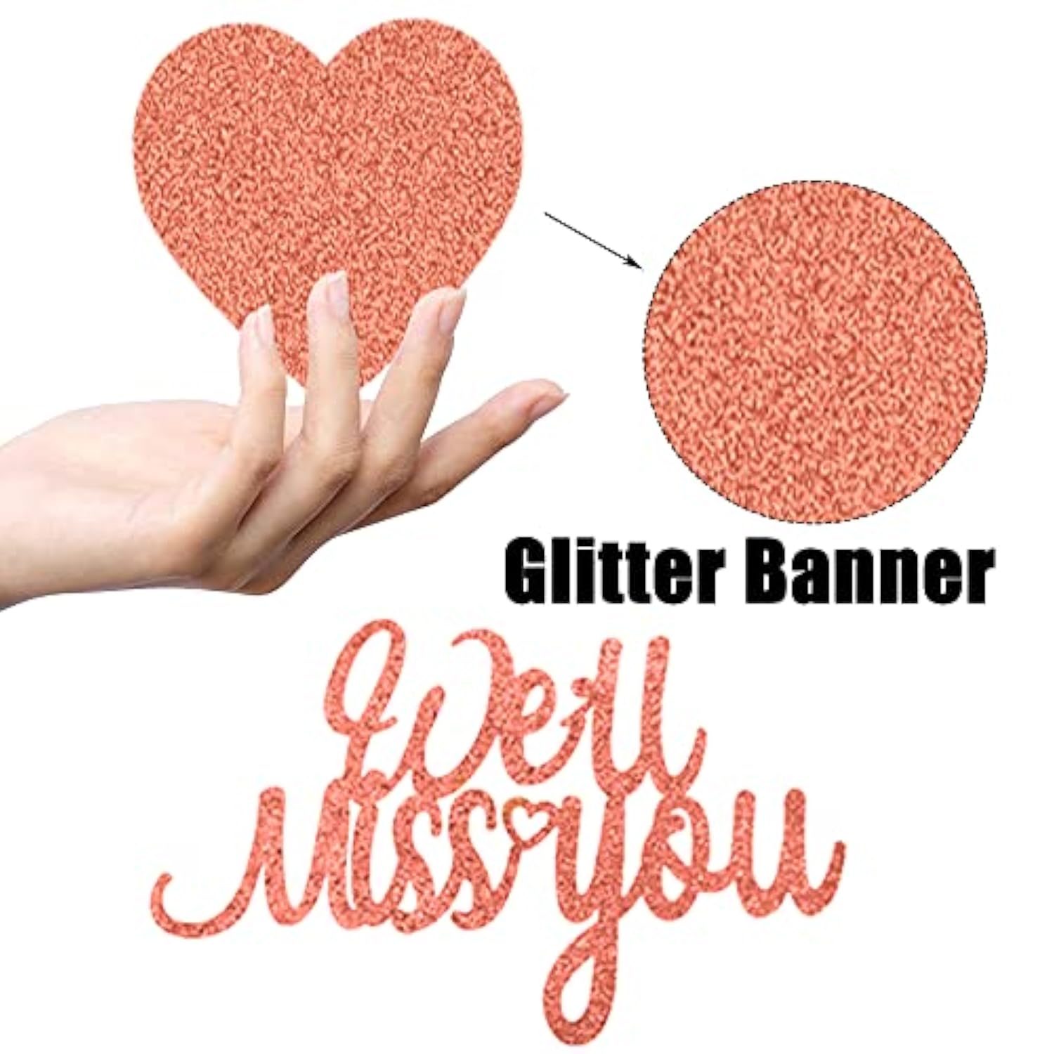 We Will Miss You Banner Rose Gold Farewell Party Decorations with Glitter Garland