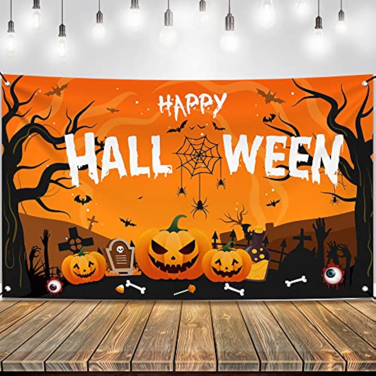 Extra Large Happy Halloween Banner 72x44 Inch Spooky Backdrop Pumpkin Party Decor