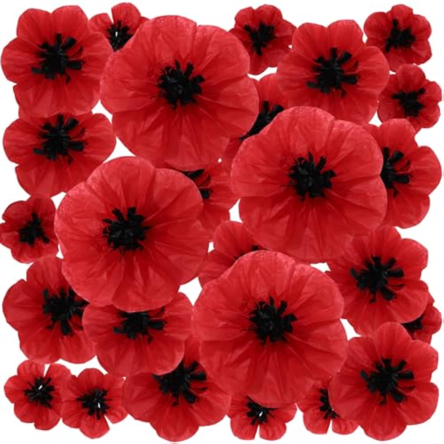 18 Pcs Halloween Artificial Red Poppy Flowers Large Poppies Fake Flowers For Wicked Birthday Veterans Day Carnival Back To School Party Backdrop (6,8,12 Inches)
