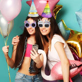 20 Pcs Birthday Party Hats For Adults Birthday Sunglasses Funny Rainbow Party Cone Hats With Pom Poms Photo Props Supplies(Rainbow Style)