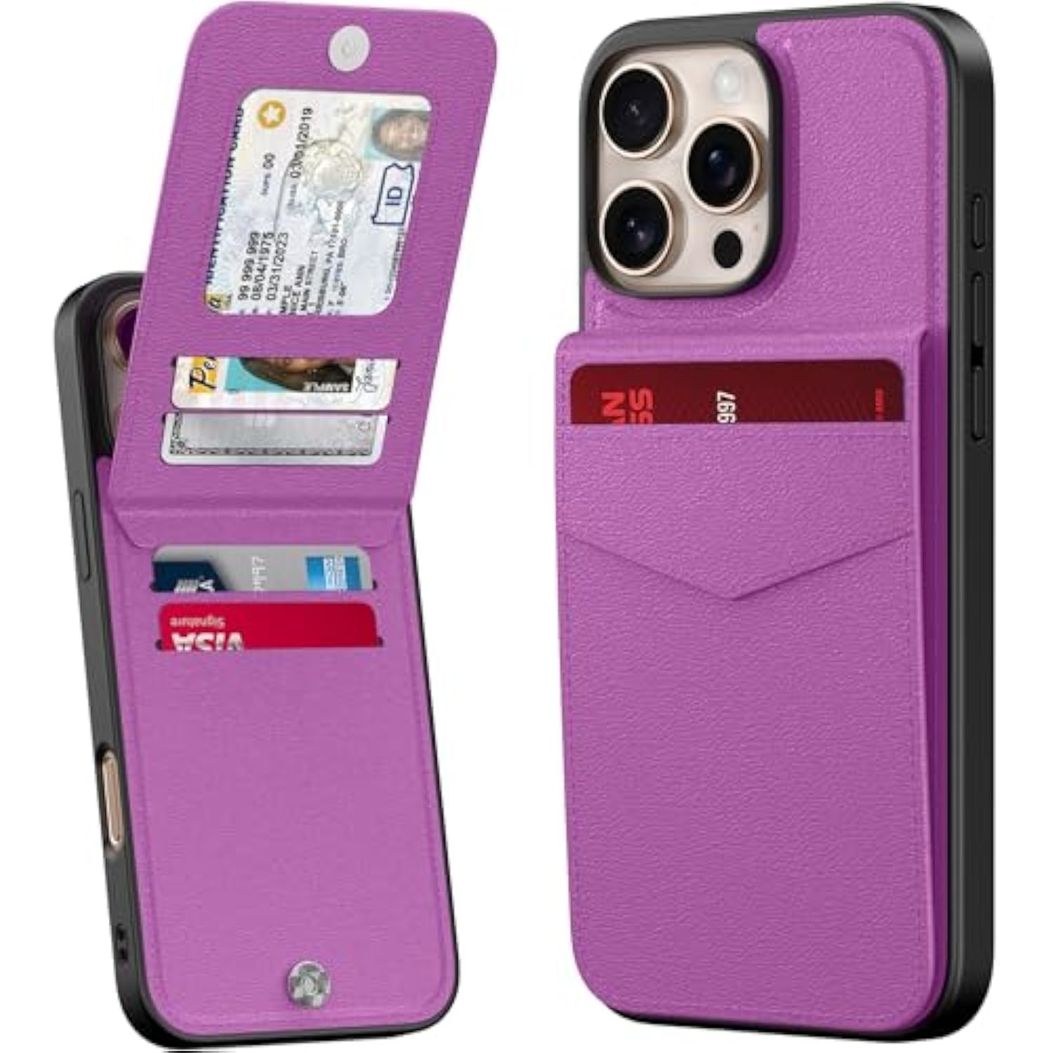 For 16 Pro Wallet Case, Built-In Card Holder, Rfid Blocking, Pu Leather Kickstand, Magnetic Closure, Durable Shockproof Phone Cover For Women And Men, Violet