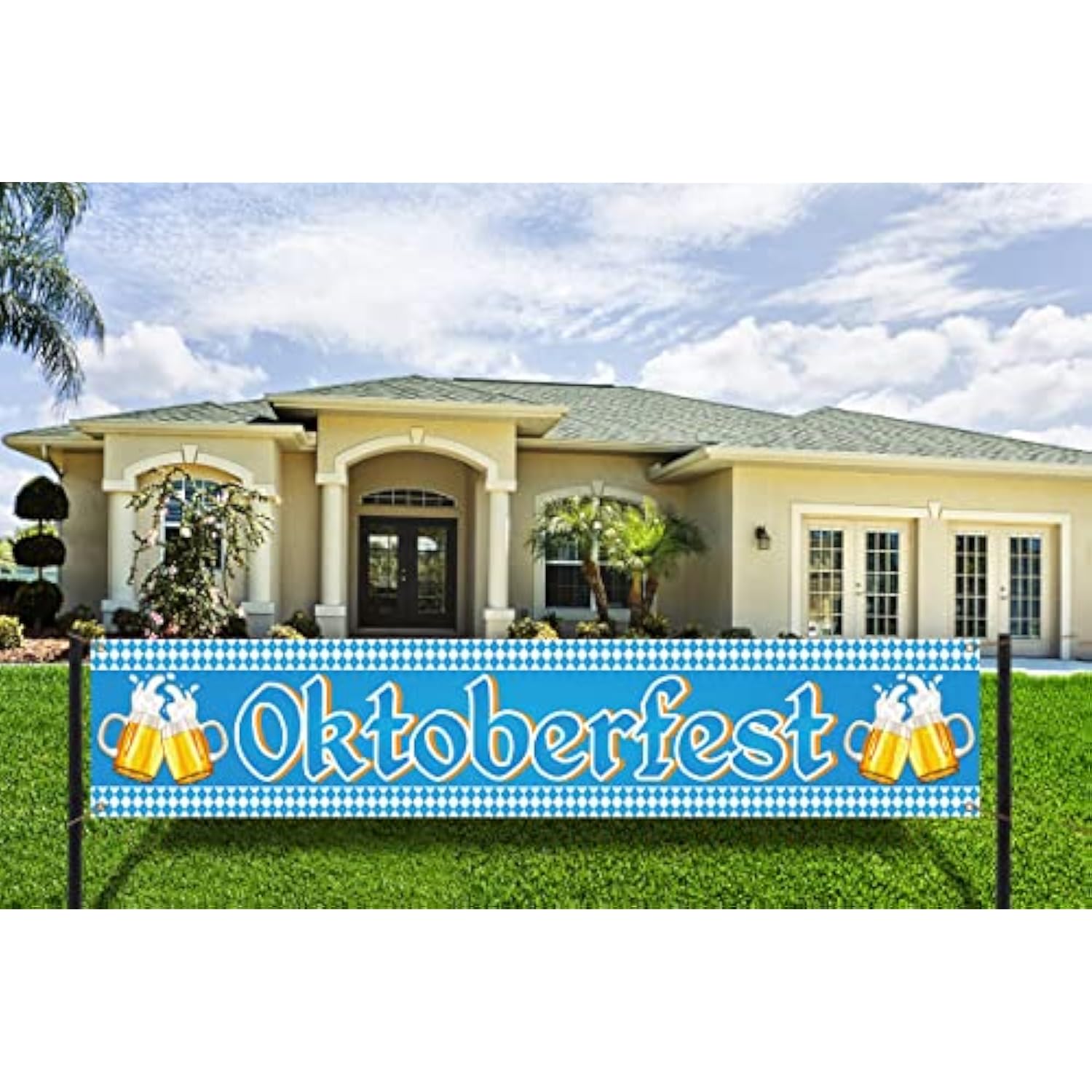 Oktoberfest Fence Banner For German October Fest Themed Party Decoration Blue Bavarian Flag Check Hanging Banners For Beer Party Supply