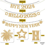 , Glitter Gold Happy New Year Banner - 10 Feet, Bye 2024 Hello 2025 Banner | Happy New Years Decorations, Happy New Year 2025 Sign | New Years Eve Party Supplies 2025 | Nye Decorations 2025