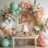 Sage Green And Pink Balloons - 50Pcs 12 Inch Pastel Pink And Dusty Green Nude Sand White Boho Balloons With Ribbon For Girls Women Birthday Bridal Shower Wedding Tea Party Decorations