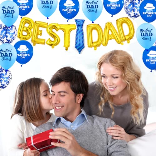 Happy Fathers Day Decorations Happy Father's Day Party Decorations Including Banner, Hanging Decorations,Best Dad Balloons,Tablecloth for Father's Day Party Supplies