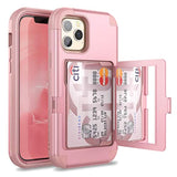 Wallet Case With Credit Card Holder & Hidden Mirror, Three Layer Shockproof Heavy Duty Protection Protective Cover For 12 Pro Max - 6.7Inch Rose Gold