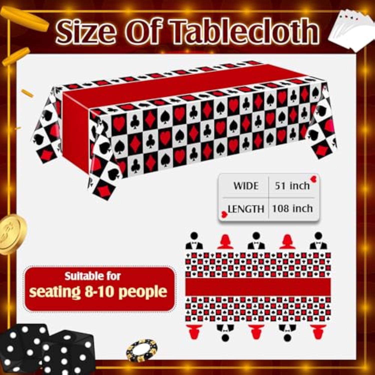 3 Pcs Casino Theme Party Decorations Poker Tablecloth Poker Plastic Disposable Table Cover Casino Theme Tablecloth For Game Birthday Playing Card Party Picnic Supplies, 51 X 108 Inch (Plaid)