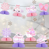 Ice Skating Birthday Honeycomb Centerpieces, Ice Skating Party Decorations Honeycomb Centerpieces Lets Skate Snowflake Table Decorations Pink Purple for Winter Birthday Party