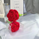 Crochet Flowers,1Pcs Knitted Artificial Wool Red Rose For Girl Gift Wedding Bouquet Mothers Day Anniversary Valentine'S Day Women'S Day