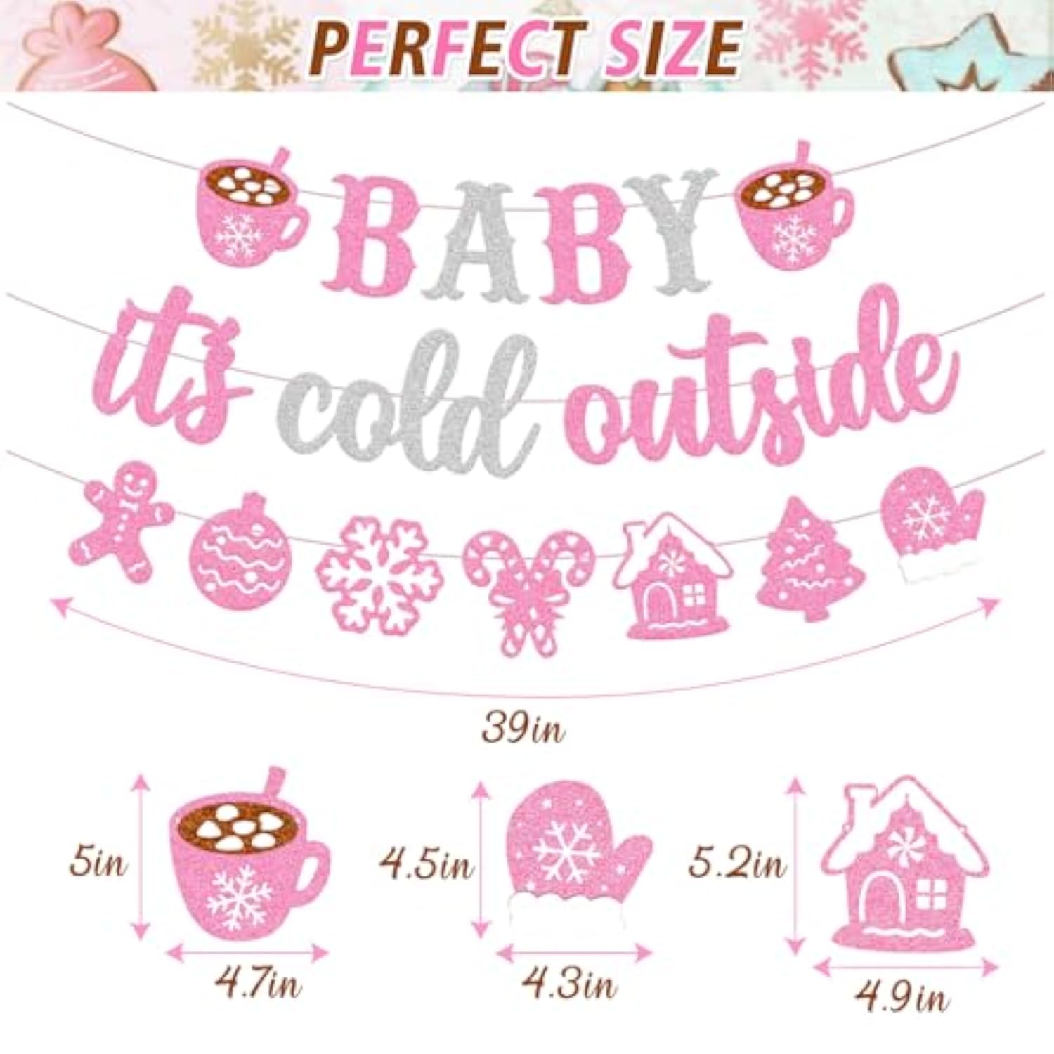 Baby It's Cold Outside Winter Baby Shower Banner Pink Glitter Decor