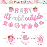 Baby It's Cold Outside Winter Baby Shower Banner Pink Glitter Decor