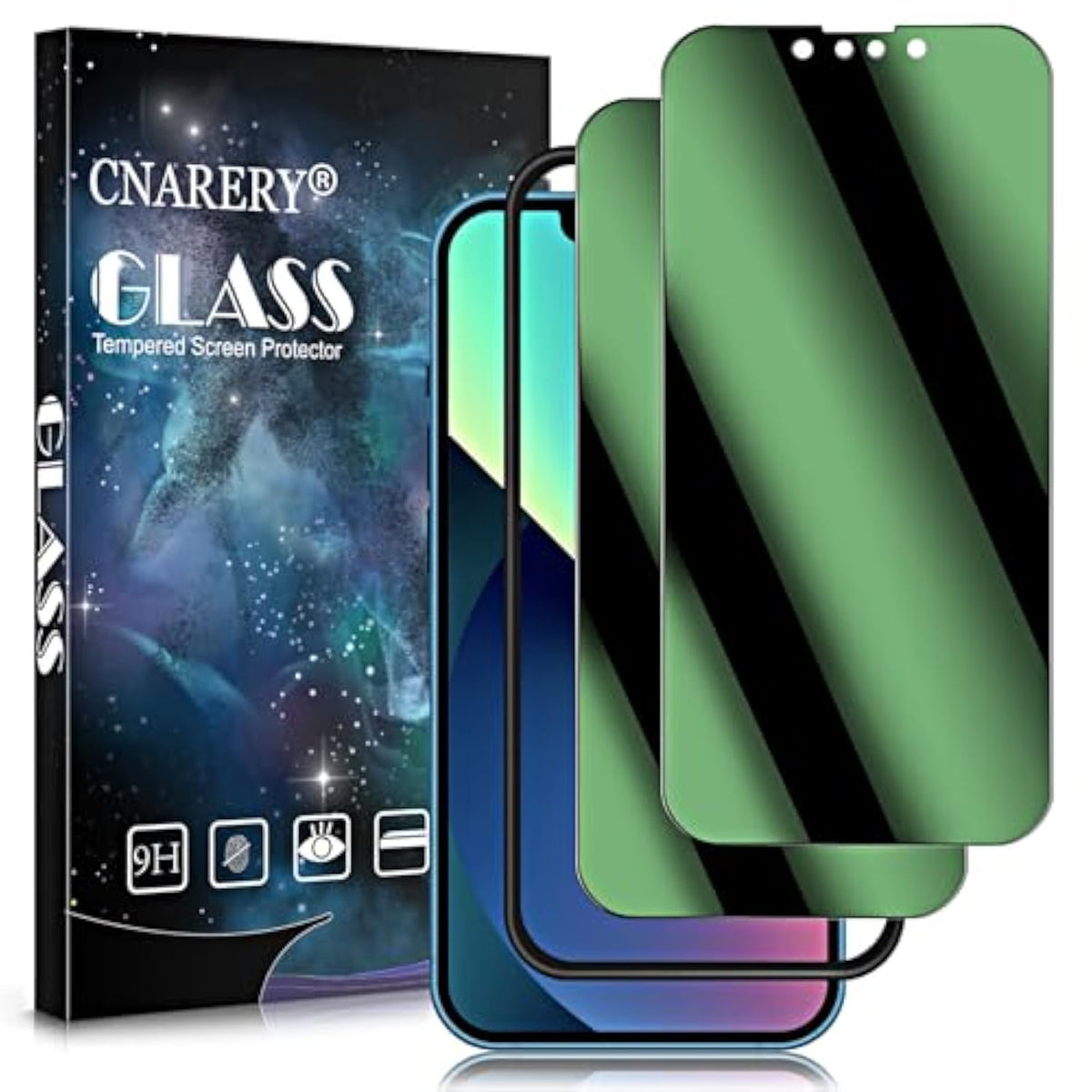 [2 Pack Green Privacy Screen Protector For Iphone 13/13 Pro (6.1 Inch), [Easy Installation Kit][Anti Peeping][Case Friendly] Green Anti-Spy Tempered Glass Screen Protector