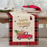 Merry Christmas Red Truck Table Runner 13X72 Inch Buffalo Plaid Xmas Tree Seasonal Winter Holiday Kitchen Kitchen Dining Table Decoration For Indoor Outdoor Home Party Decor