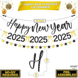 Glitter Happy New Year Banner - 10 Feet, 3 Strings, No Diy | Black And Gold 2025 Sign | New Years Eve Party Supplies And Decorations