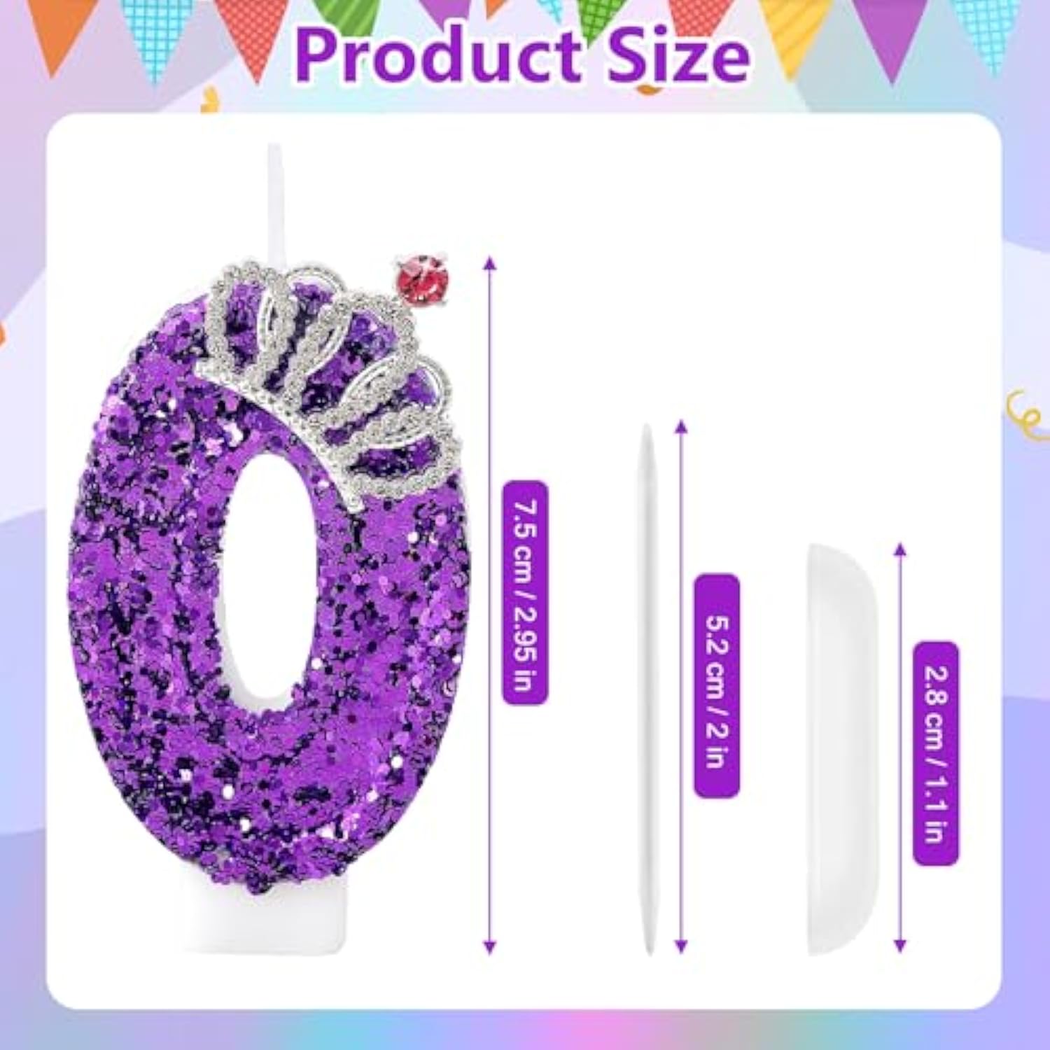 Purple Birthday Candle Crown Number 0 Candles Cake Candle,Purple Birthday Cake Topper Cupcake Decorations Party Decor For Girls And Women Anniversary Celebrations Supplies Favors