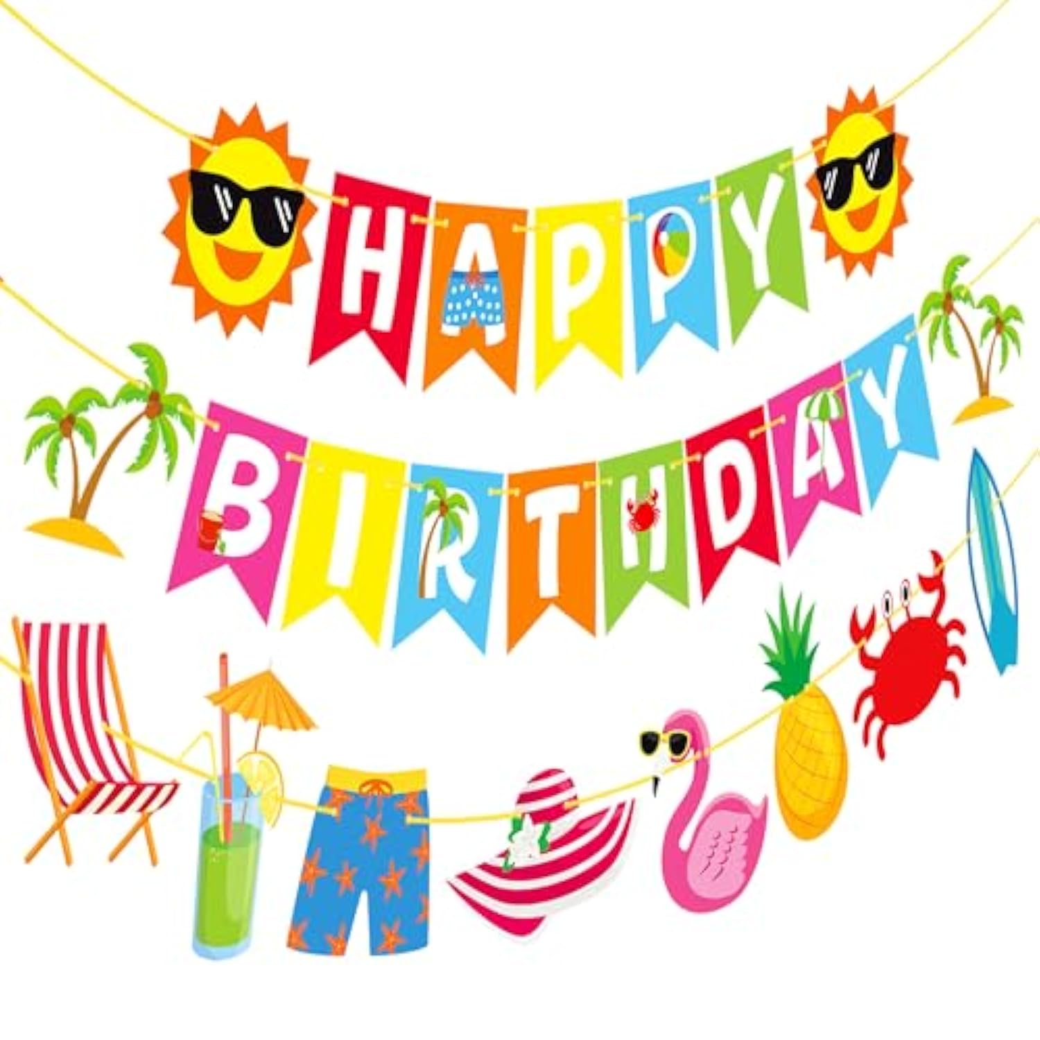 Beach Birthday Banner Birthday Party Decorations 4Pcs Summer Hawaiian Supplies Beach Pool Party Happy Birthday Banner For Luau Theme Baby Shower