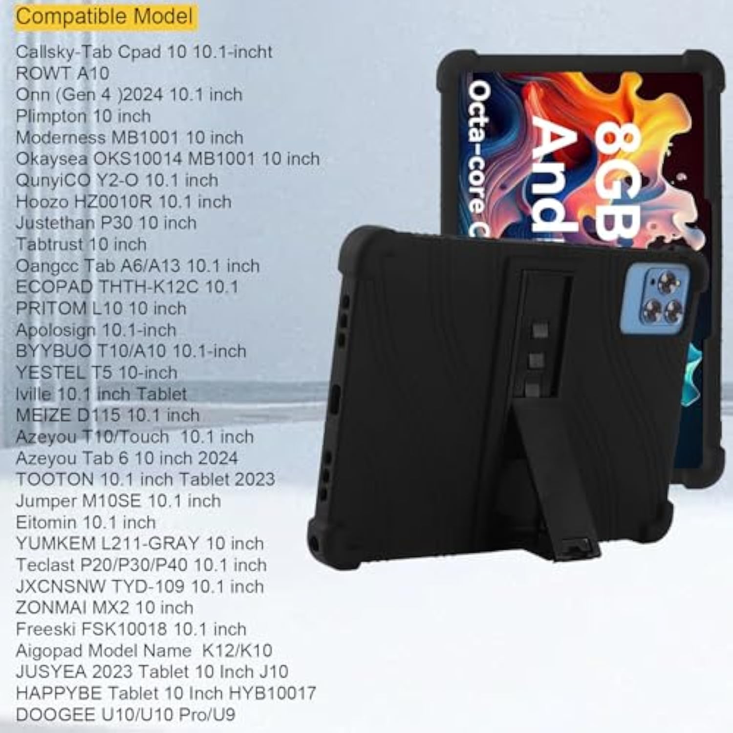 For 10.1 Inch Android Tablet Case, Soft Silicone Cover Case 10.1'' For Oscal/Aigopad/Jusysa/Happybe/Moderness Mb1001/Okaysea/Yqsavior/Doogee, Black