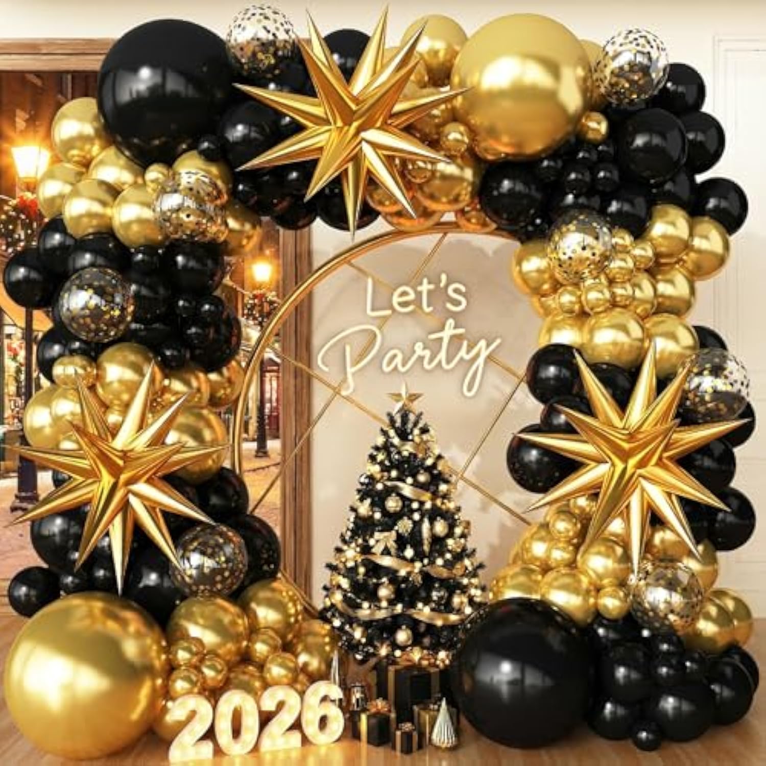 Black and Gold Balloon Garland Arch Kit for Christmas and New Year Parties