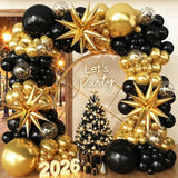 Black and Gold Balloon Garland Arch Kit for Christmas and New Year Parties