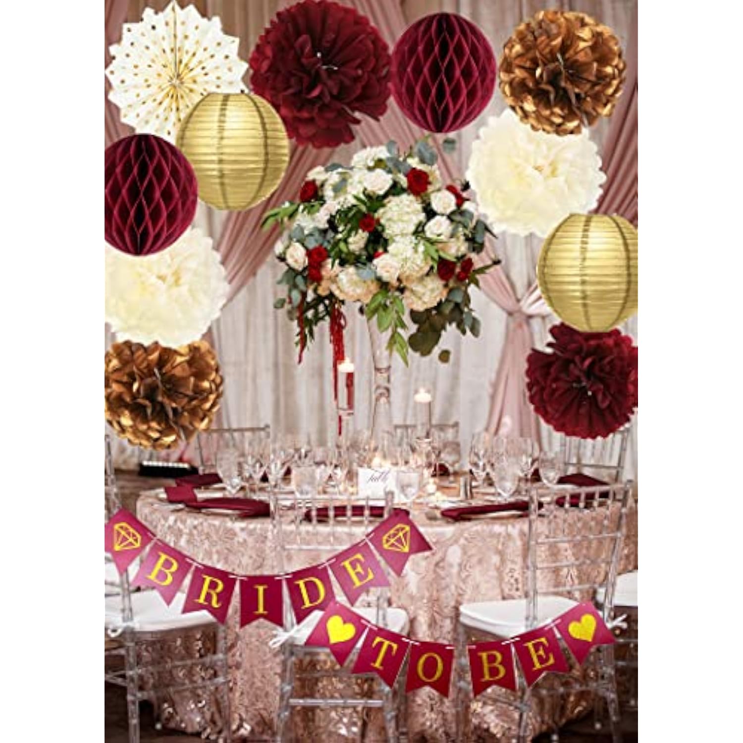 Bridal Shower Decorations Burgundy Gold/Fall Bachelorette Party Decorations Maroon Gold/Fall Wedding Decorations Burgundy Polka Dot Fans Bride To Be Banner For Burgundy Wedding
