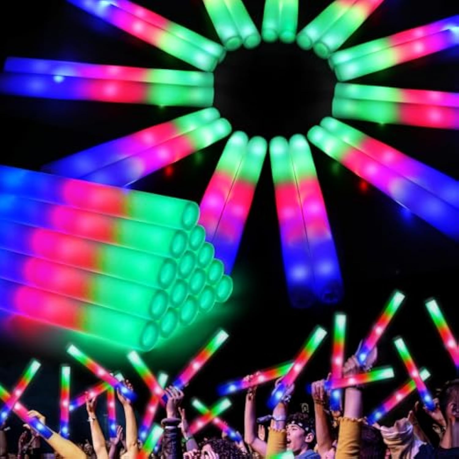 210 Pcs LED Foam Glow Sticks 3 Flash Modes for Weddings, Raves & Concerts