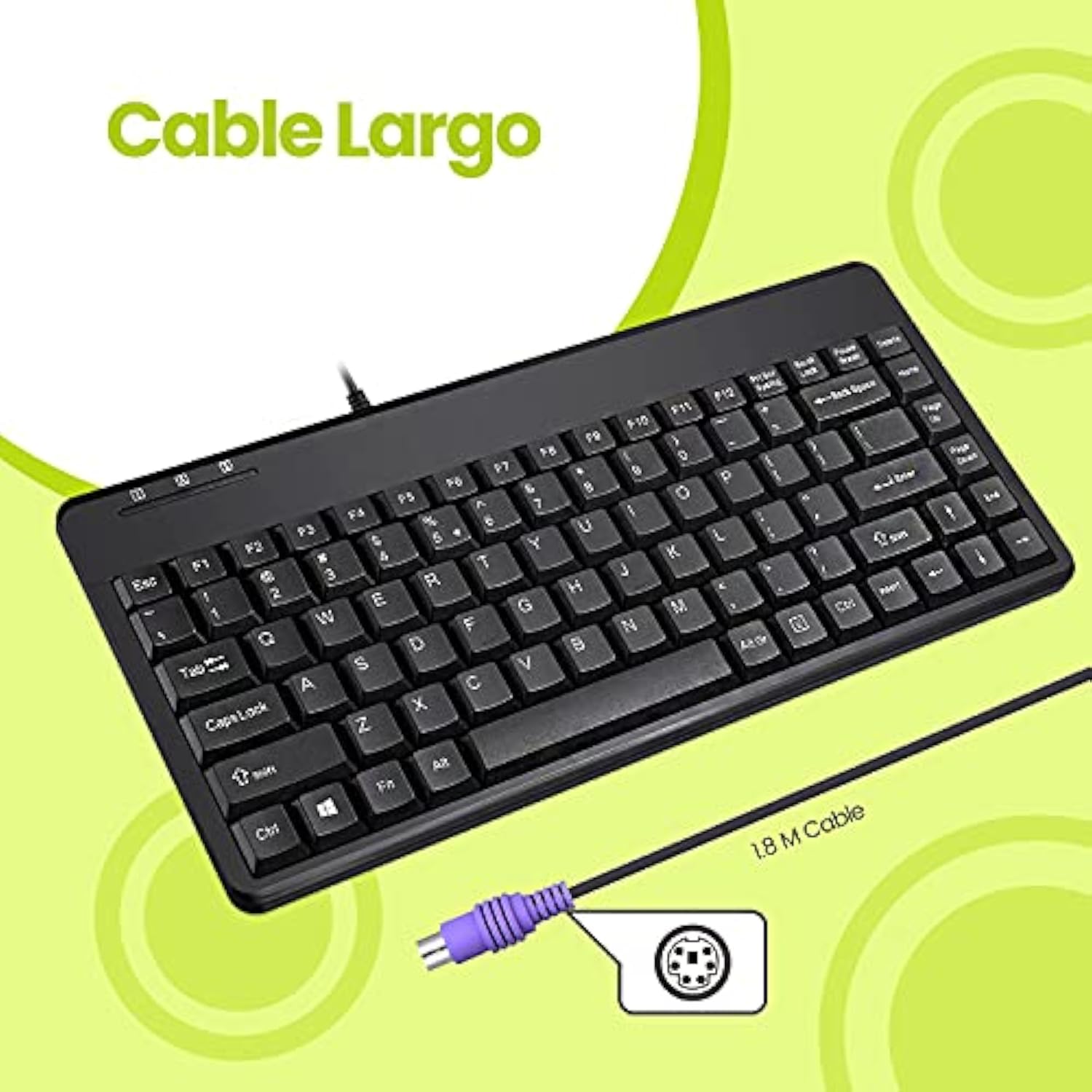Perixx PERIBOARD-409P ES Mini Teclado con PS2 Cable - 314x146x20mm - Negro - Q